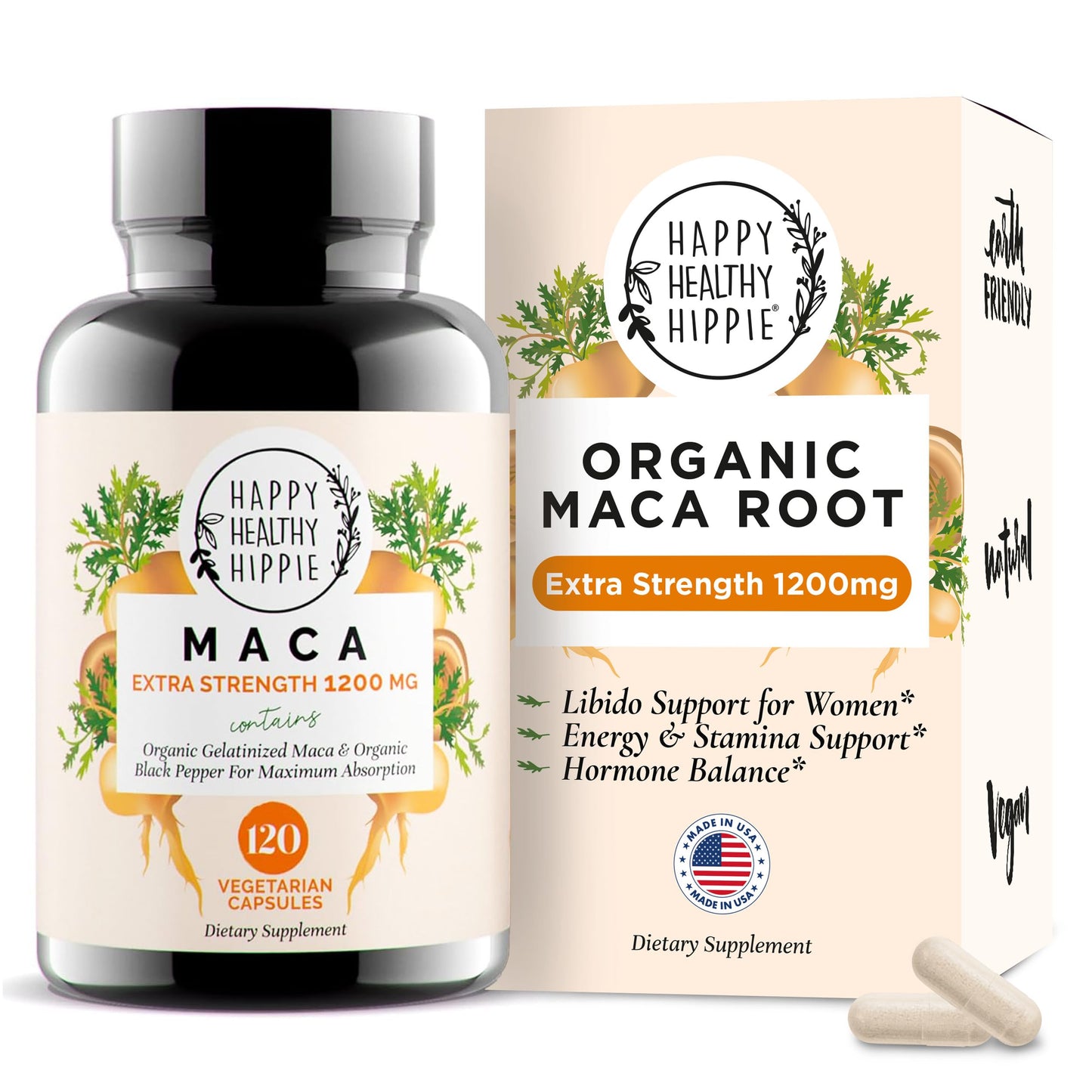 Organic Maca Root Capsules 1200 mg – Libido Booster for Women Fast Acting & Potent | Female Maca Supplement | Energy Pills from Peru | Includes Black Pepper for High Absorption | Vegan, 120 Ct Happy Healthy HippieBuy Supplements Australia