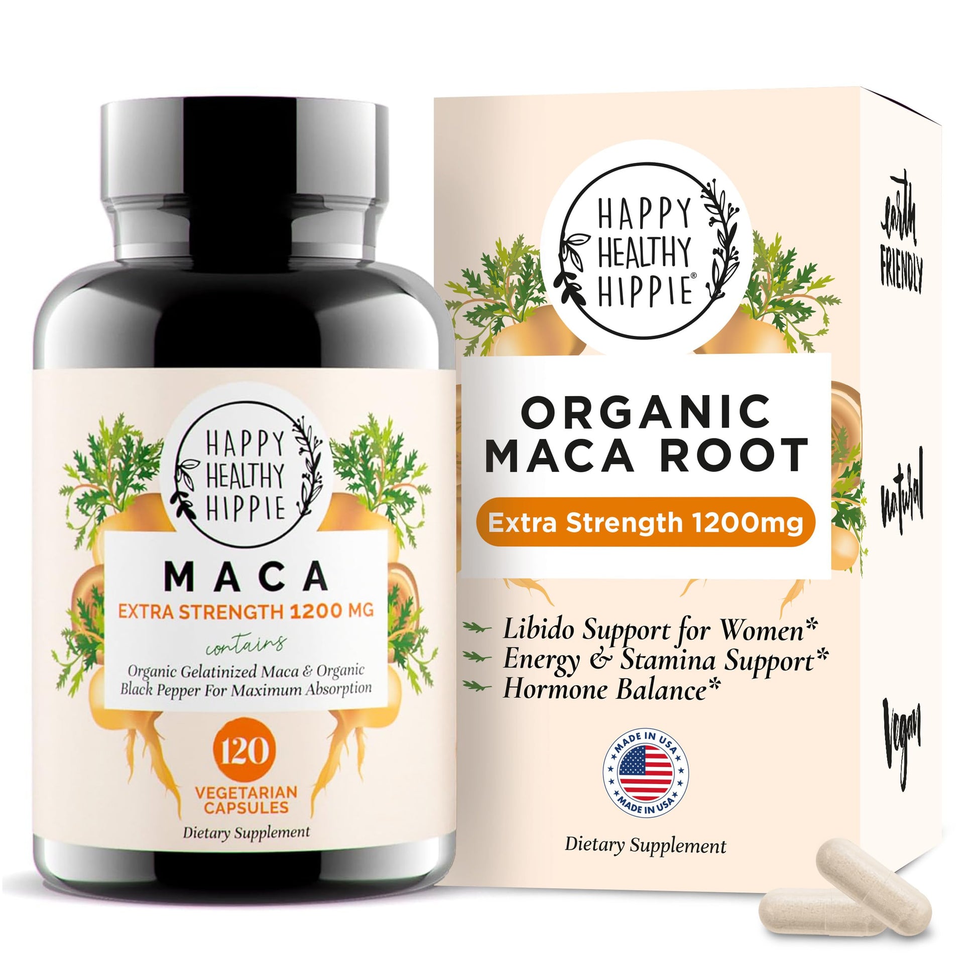 Organic Maca Root Capsules 1200 mg – Libido Booster for Women Fast Acting & Potent | Female Maca Supplement | Energy Pills from Peru | Includes Black Pepper for High Absorption | Vegan, 120 Ct Happy Healthy HippieBuy Supplements Australia