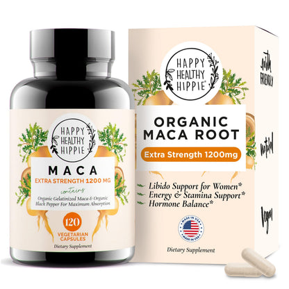 Organic Maca Root Capsules 1200 mg – Libido Booster for Women Fast Acting & Potent | Female Maca Supplement | Energy Pills from Peru | Includes Black Pepper for High Absorption | Vegan, 120 Ct Happy Healthy HippieBuy Supplements Australia