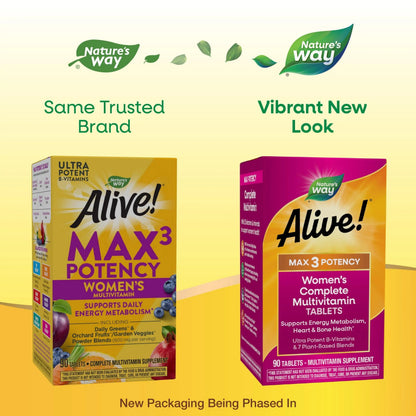 Nature's Way Alive! Max3 Daily Women's Multivitamin, Food-Based Blends (1,130mg per serving) and Antioxidants, 90 Tablets Nature's WayBuy Supplements Australia