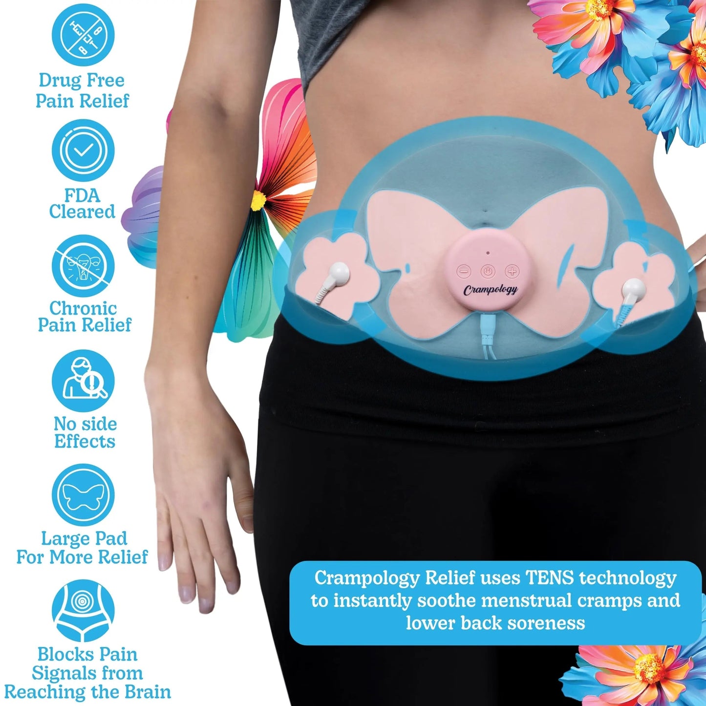Crampology Relief Pink-Period Cramps Pain Relieving Device, Cramp Massager for Menstrual and Lower Back Ache, Reduces Endometriosis Discomfort, PMS TENS Unit, Wireless or Wired, Natural Cycle Support CrampologyBuy Supplements Australia