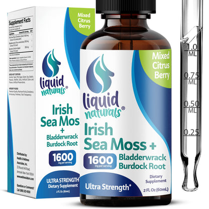 Liquid Naturals Irish Sea Moss Drops - Citrus Berry Flavor - 92+ Essential Minerals & Vitamins - Energy, Skin, Gut, Recovery - Bladderwrack and Burdock Root - 2 fl. oz Liquid NaturalsBuy Supplements Australia