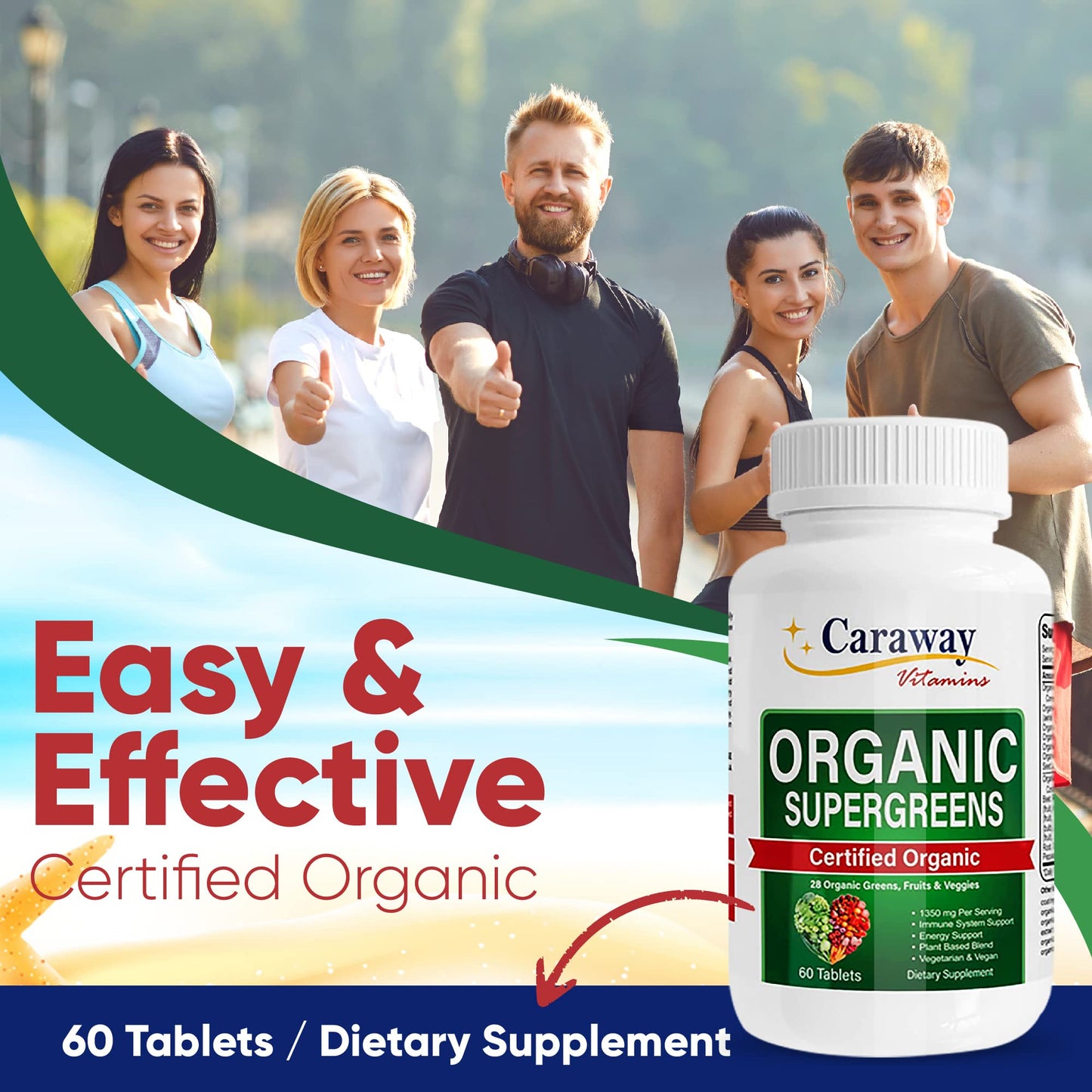 Organic Superfoods Vitamins Super Greens Complex by Caraway Vitamins 1,350 mg per Serving 28 Fruits Vegetables Greens 60 Count Tablets Non-GMO Natural for Men & Women Caraway VitaminsBuy Supplements Australia
