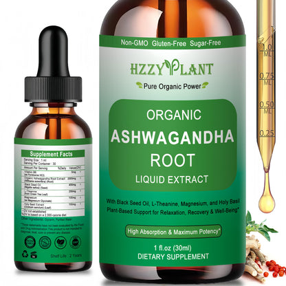 Organic Ashwagandha Drops,High Absorption Ashwagandha Extract Tincture for Stress Relief,Relaxation,Cortisol Support,Ashwagandha for Women & Men with Magnesium,L Theanine,Black Seed Oil,Vegan,Non-GMO HZZYPLANTBuy Supplements Australia