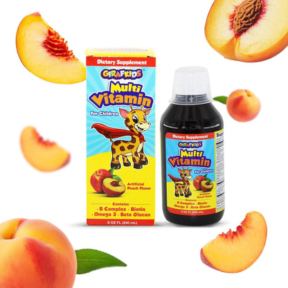 GirafKids Multivitamin Syrup + Liquid Vitamin C Bundle for Kids Ages 4+ | Omega-3, Beta Glucan, Folic Acid & Antioxidant Support | Peach & Orange Flavors PHARMADELBuy Supplements Australia
