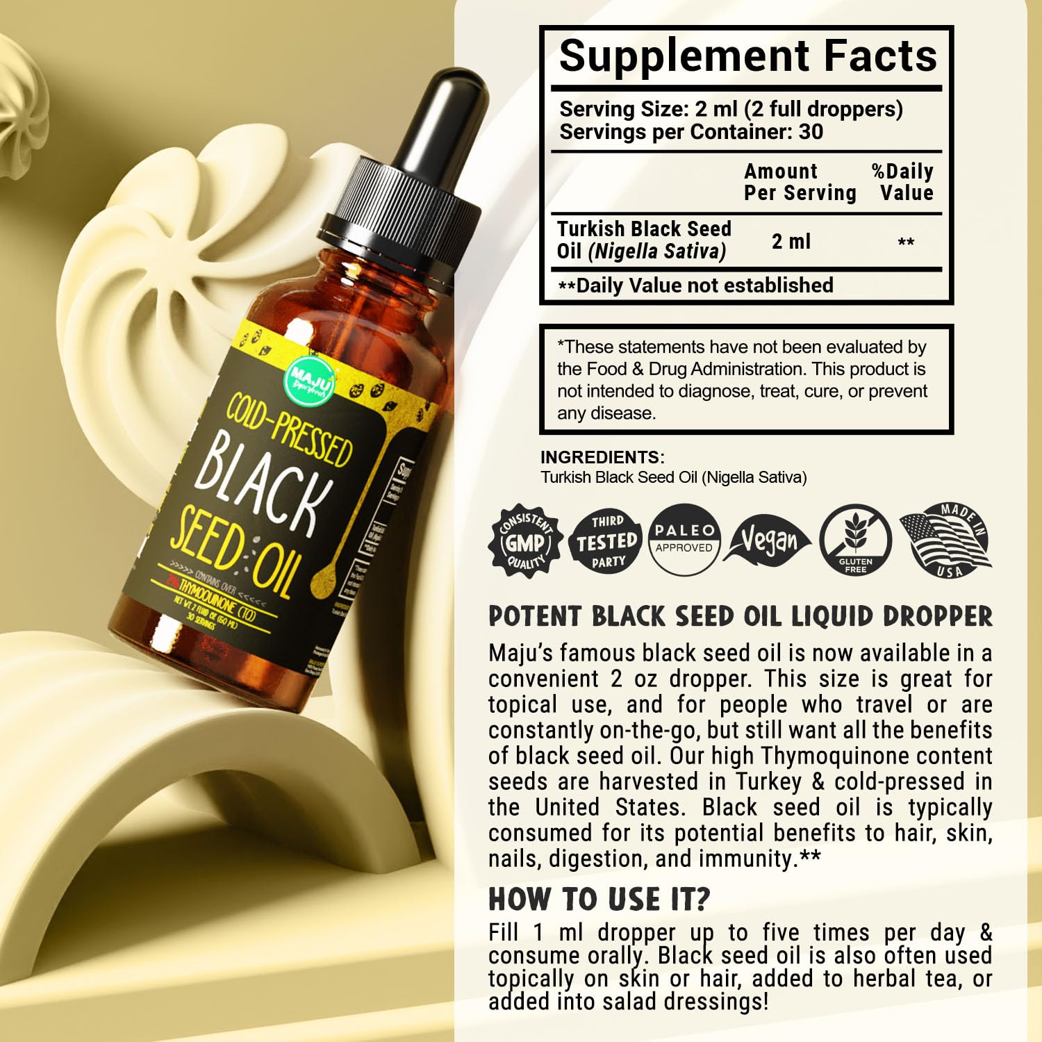 MAJU Black Seed Oil - 3 Times TQ, Cold-Pressed, Travel Size, 100% Turkish Black Cumin Maju SuperfoodsBuy Supplements Australia
