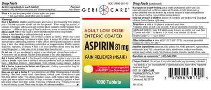 Low dose Baby Aspirin 81mg for Adults. (NSAID) | Made in USA | (Value Pack 1,000 Enteric Coated Tablets) MedRiteBuy Supplements Australia