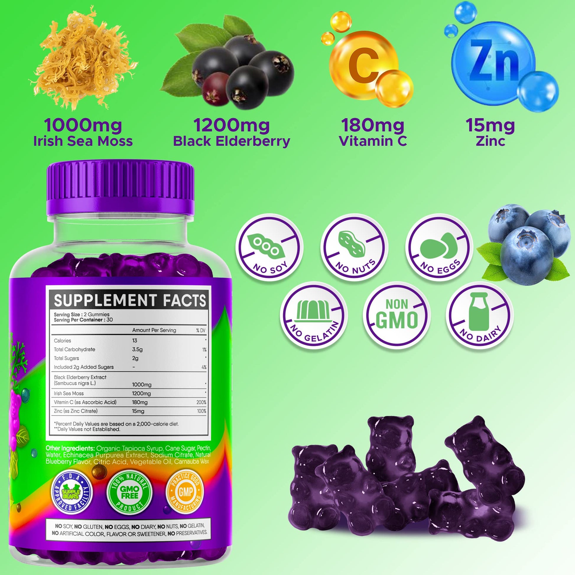 Supplebears Sea Moss Gummies & Elderberry - Vitamin C + Zinc – Extra Strength Immune SupplebearsBuy Supplements Australia
