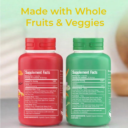 Fruits and Veggies Whole Produce Dietary Supplement with Superfood Fruits and Vegetables for Men, Women and Kids, 90 Fruit Capsules, 90 Veggie Capsules - 1 Set NATURAL GREENSBuy Supplements Australia