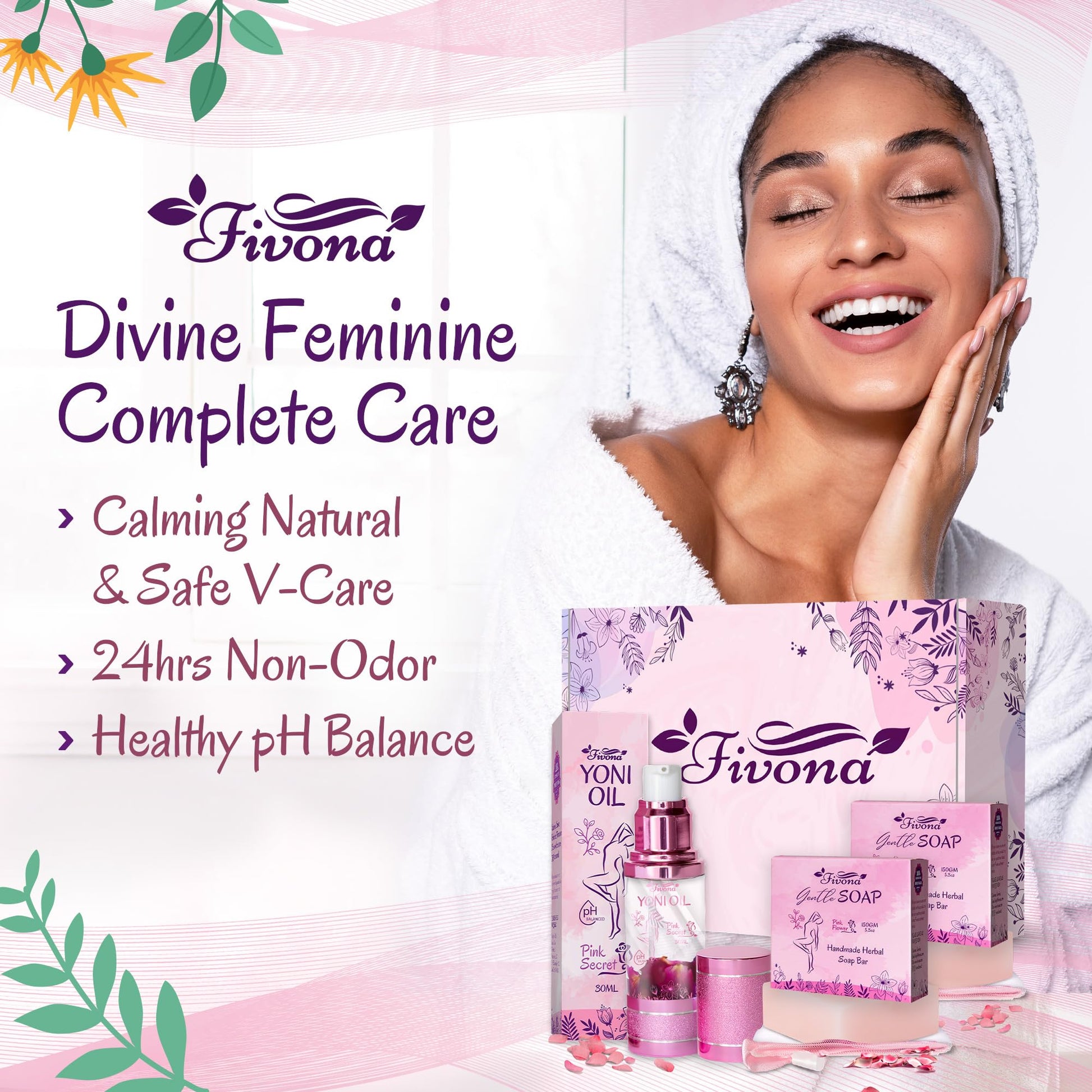 FIVONA 3 in 1 Set of Yoni Oil with 2 Yoni Soap Bars - Feminine pH Balanced Natural Vaginal Oil 30 ml FIVONABuy Supplements Australia