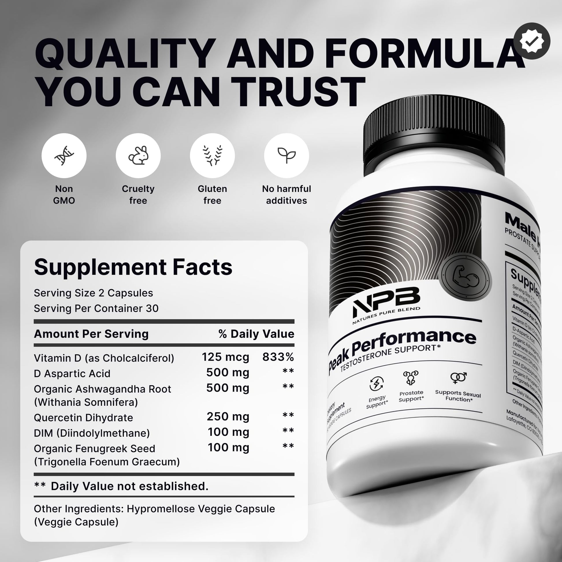 Nature's Pure Blend Peak Performance – Testosterone Supplement for Men with D-Aspartic Acid, Ashwagandha & DIM – Mens Prostate Health Support, Muscle Strength & Energy – Prostate Supplement Nature's Pure BlendBuy Supplements Australia