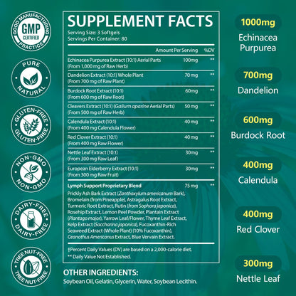 chenyayun Lymphatic Drainage Supplements, 240 Softfels, 21-in-1 Natural Herbal Blends with Echinacea, Dandelion, Burdock Root for Lymph System, Immune Support, Cleanse, Less Swelling/Bloating chenyayunBuy Supplements Australia