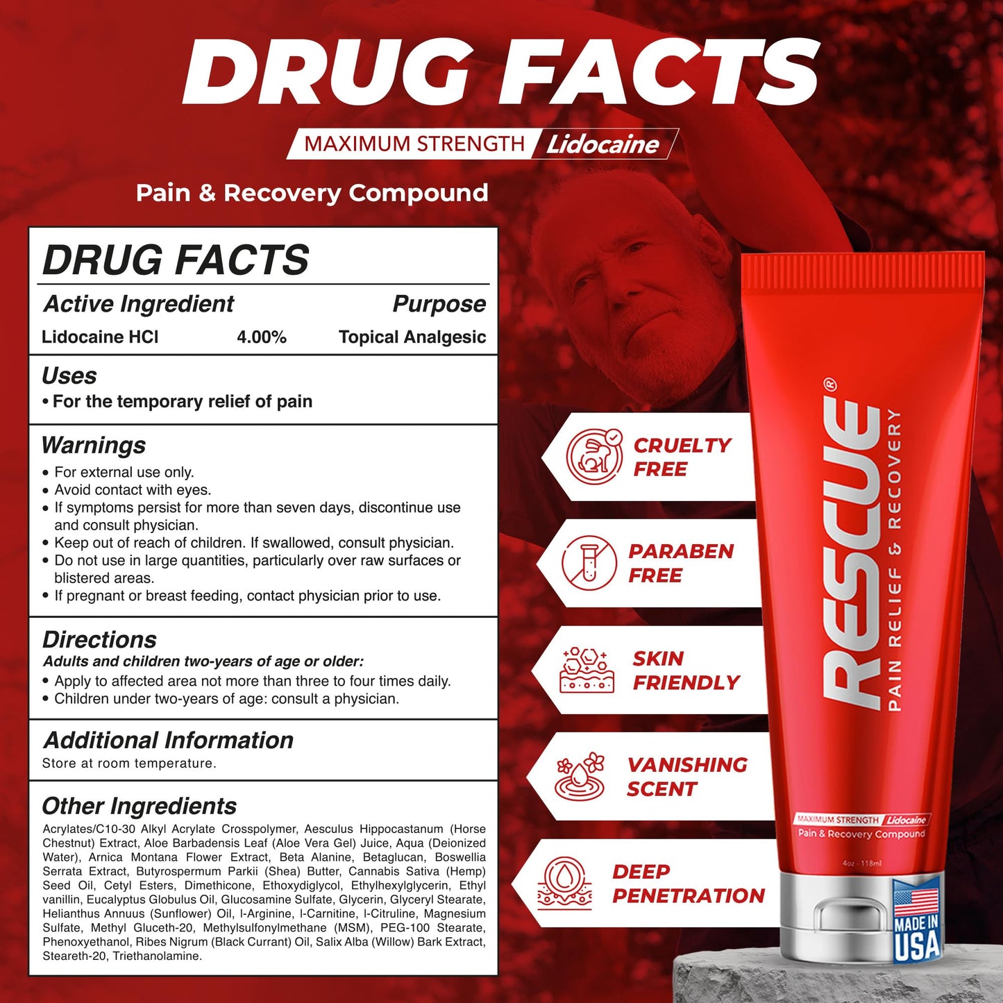 RESCUE PAIN RELIEF & RECOVERY Cream - All-in-One Solution for Back, Neck, Knee, Hand, Foot, and Shoulder Pain - Combines Power of Key Ingredients from Leading Pain Relief CreamProducts - 4 Ounces RESCUE PAIN RELIEF & RECOVERYBuy Supplements Australia