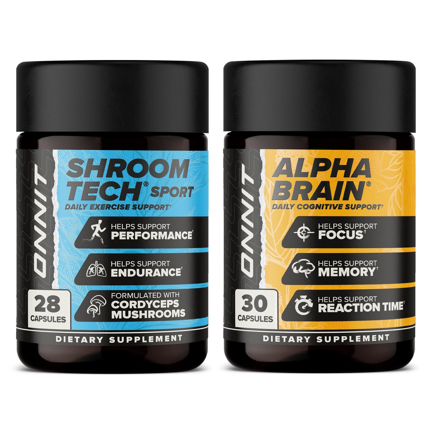 ONNIT Cognitive & Endurance Support Bundle: Alpha Brain Nootropic Capsules (30 Count) + Shroom Tech Sport Exercise Support Capsules (28 Count), IGEN Non-GMO Tested Focus, Energy & Endurance, 2 Pack ONNITBuy Supplements Australia