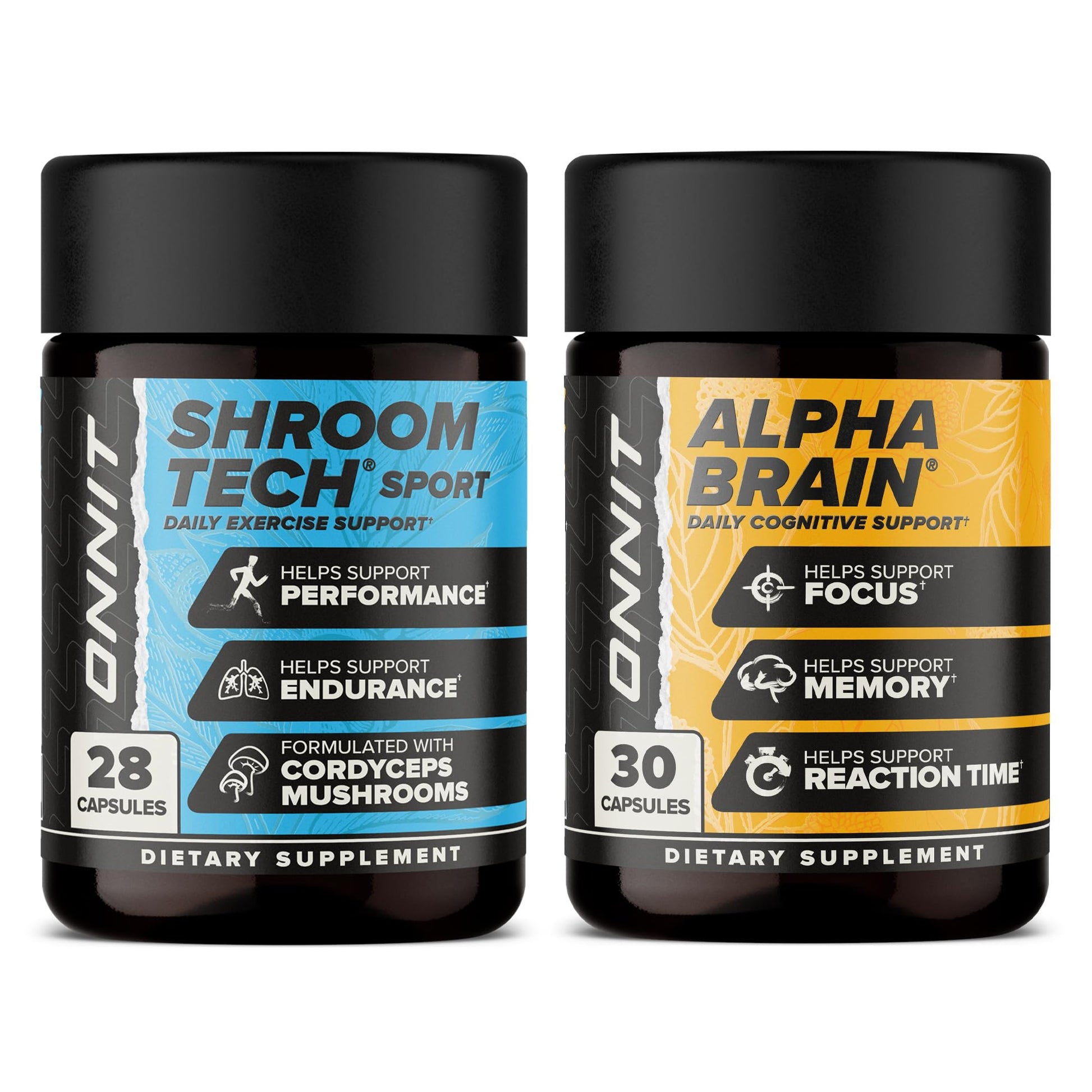 ONNIT Cognitive & Endurance Support Bundle: Alpha Brain Nootropic Capsules (30 Count) + Shroom Tech Sport Exercise Support Capsules (28 Count), IGEN Non-GMO Tested Focus, Energy & Endurance, 2 Pack ONNITBuy Supplements Australia