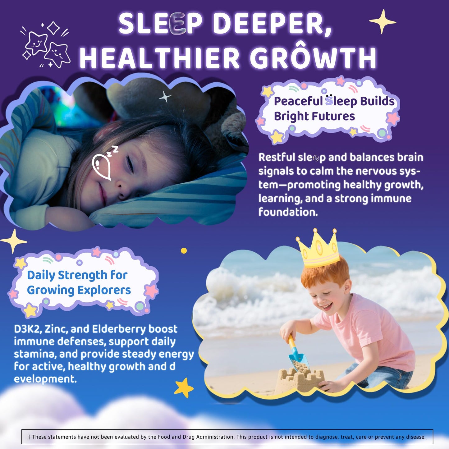 Kids Sleep Gummies, NO Melatonin Sleep Aid Gummies w/ Magnesium Glycinate, Magnesium Malate, L-Theanine, Lavender, B6, Zinc, D3K2 for Restful Sleep, Relax Brain & Muscle, Immune Support, Non-GMO 1Pack ELLAMENTZBuy Supplements Australia