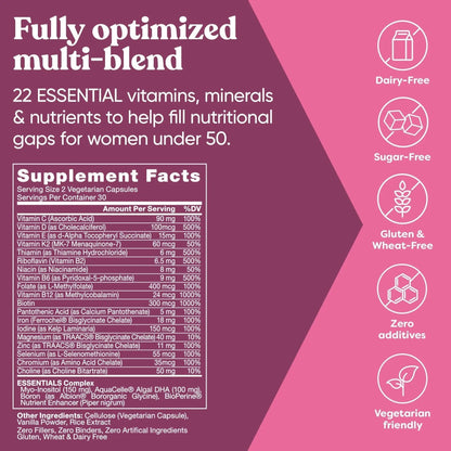 Next Gen Multivitamin for Women – 22 Optimized Vitamins for Immunity, Beauty, Brain, Energy, Bones and Heart – Vitamin C, D, E, K, Iron, B6 and DHA Eu Natural
