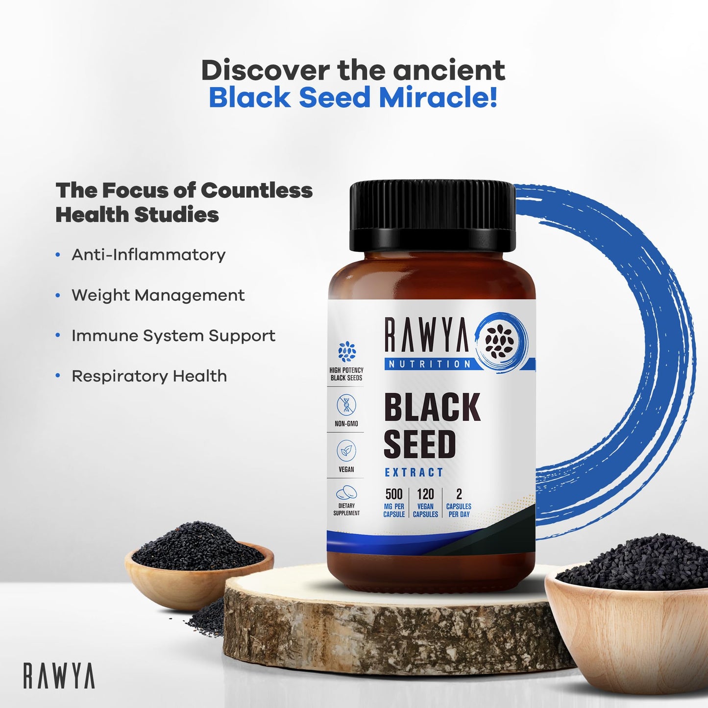 RAWYA Nutrition, Black Seed Extract, 120 Vegan Capsules, Nigella Sativa, Black Cumin RAWYABuy Supplements Australia