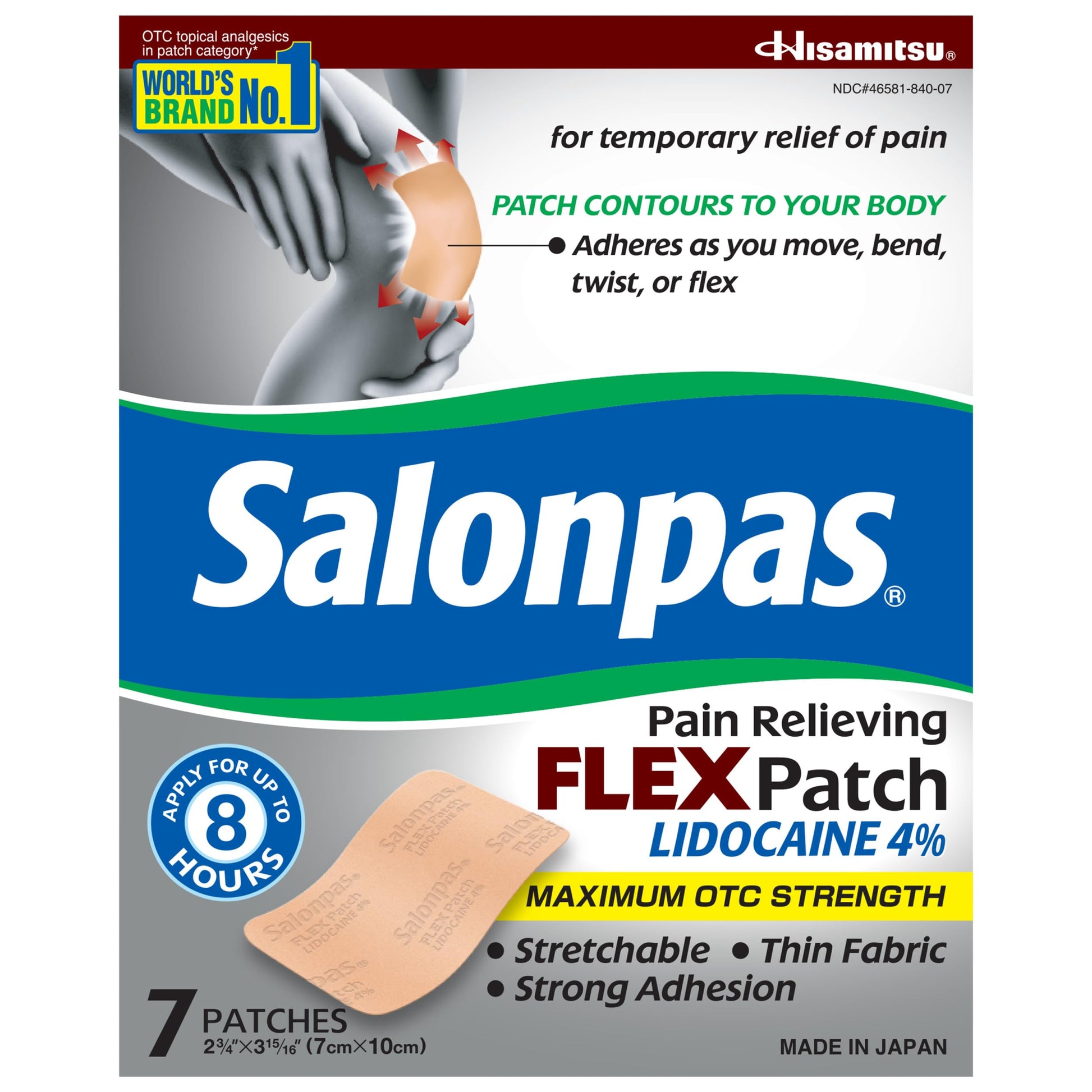 Salonpas Maximum OTC Strength Lidocaine 4% Pain Relieving Flex Patch, Apply for Up to 8 Hours, Unscented, Thin, Flexible, Lightweight, Patch Stays in Place, 7 Patches SalonpasBuy Supplements Australia