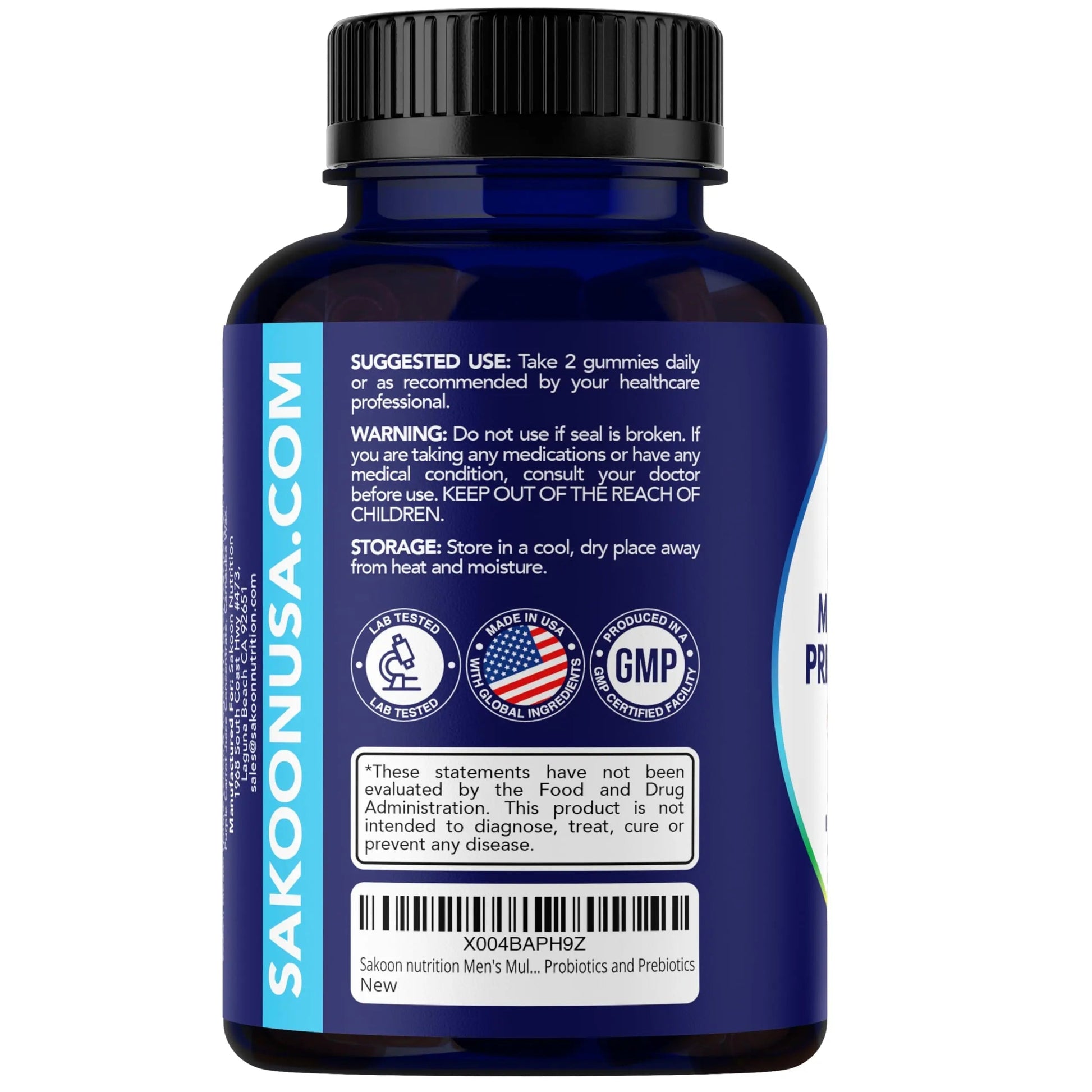 Sakoon nutrition Men's Multivitamin Gummies with Probiotics and Prebiotics, Adult Multivitamin A, C, D, E, B & More Sakoon nutrition