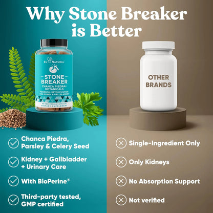 Chanca Piedra Stone Breaker - The Original Stone Breaking Formula with Celery Seed & Parsley - Supports Kidney, Gallbladder & Urinary Tract Cleansing to Help Flush Impurities - 60 Vegetarian Capsules Eu NaturalBuy Supplements Australia