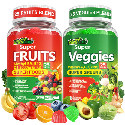 Super Greens Gummies, Daily Green Superfood Supplement w/Spirulina, Chlorella, Mushrooms, Probiotics, Multivitamins, 50+ Super Greens & Veggies Gummies to Boost Immunity, Energy & Gut Health, 120cts EnvyCureBuy Supplements Australia