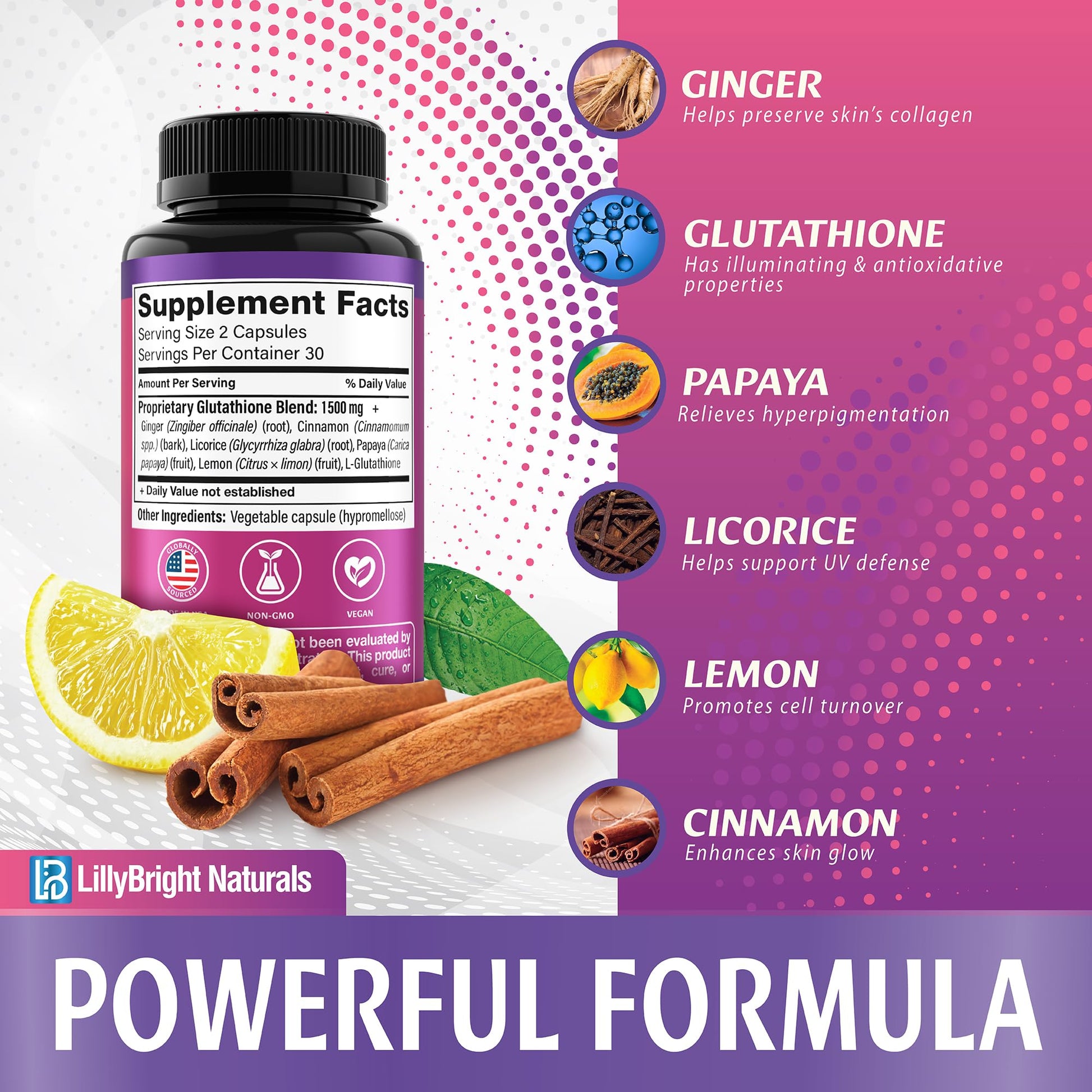 Glutathione Capsules - 1,500mcg L-Glutathione Supplement with Vitamin C - Skin Tone Enhancer - Targets Dark Spots & Acne Marks - Antioxidant Supplement for Beauty & Health Support - 60 Skin Pills LB LILLYBRIGHT NATURALSBuy Supplements Australia