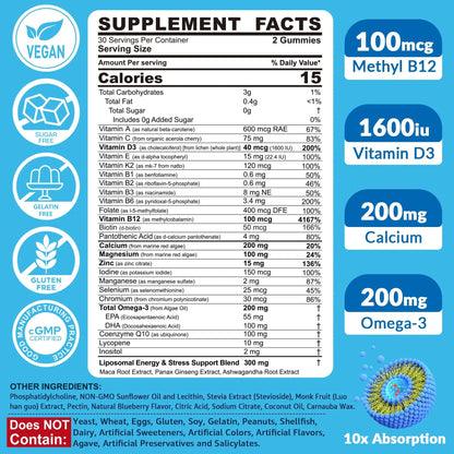 Methylated Multivitamin for Men Gummies, Vegan Omega 3, CoQ10, Zinc, Vitamin A C D3 K2 E B Complex, Calcium, Magnesium, Lycopene EnvyCureBuy Supplements Australia