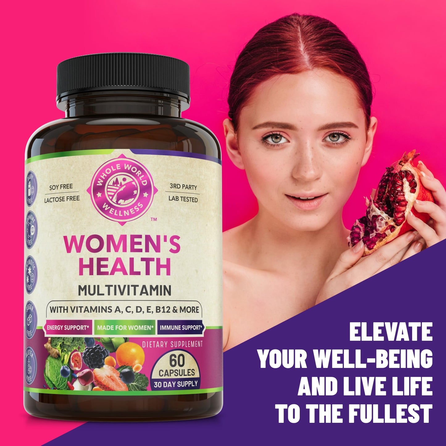 WHOLE WORLD WELLNESS Womens Daily Multivitamin Multimineral Supplement for Energy, Mood, Focus, Hair, Skin & Nails. Made for Women with 30+ Nutrients, Fruit & Energy Blend. Womens Vitamins, USA Made. WHOLE WORLD WELLNESSBuy Supplements Australia