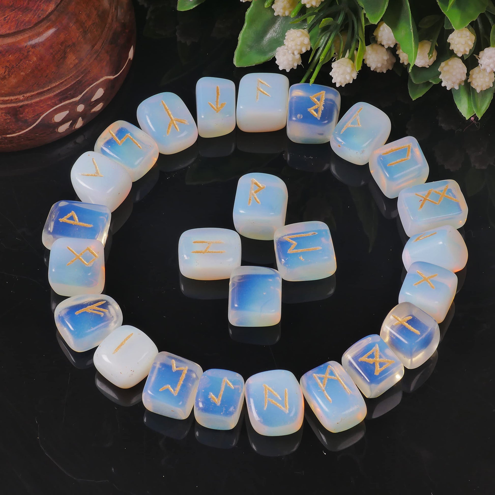 Opalite Rune Stone - Rune Set - Engraved Elder Futhark Alphabet Symbols - Witchcraft Crystals QUIPSABuy Supplements Australia