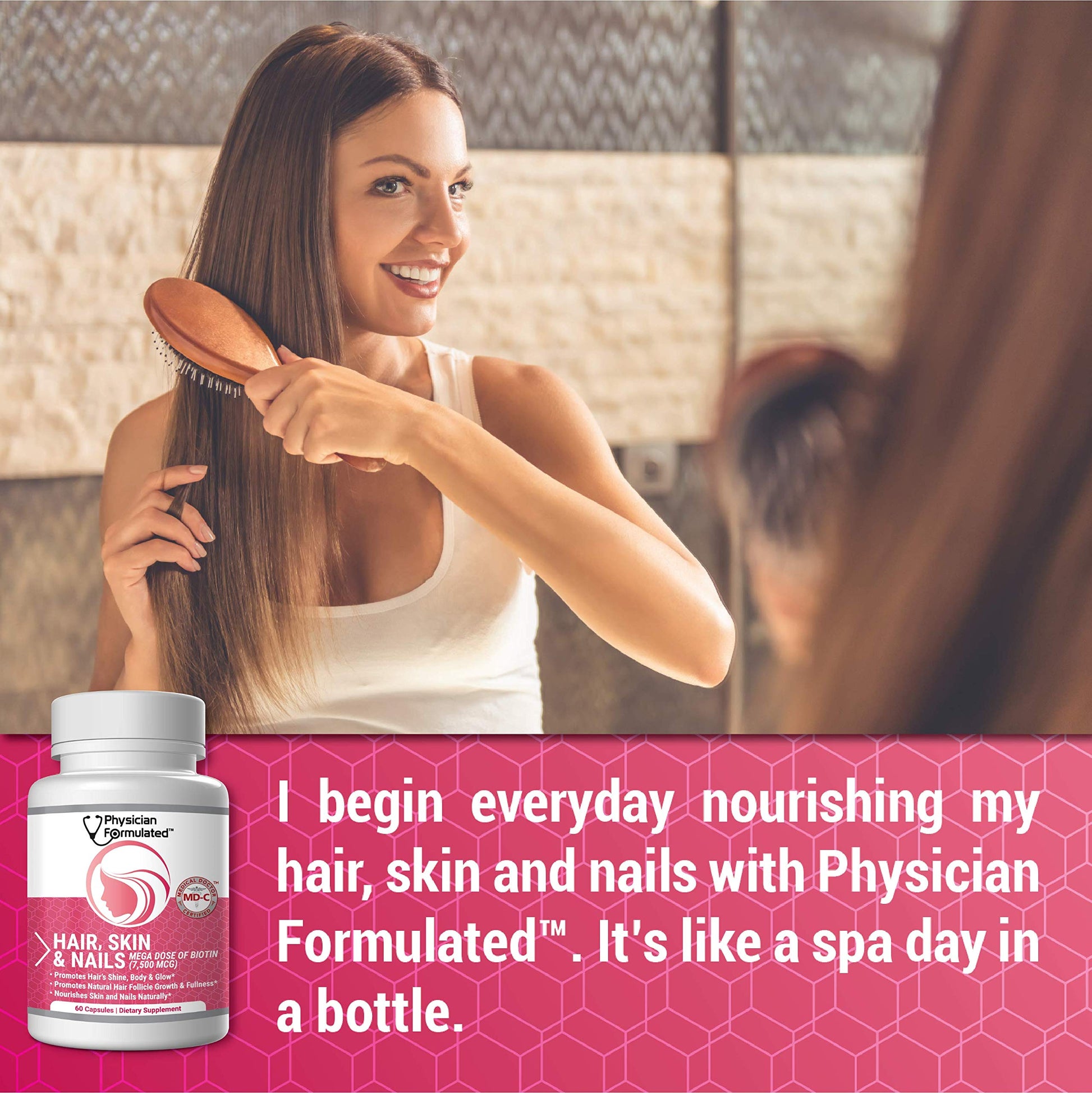 Physician Formulated Healthy Hair Skin and Nails Vitamins for Men and Women - 7500 mcg Biotin, Amino Acids, Collagen and Hyaluronic Acid - 60 Capsules Physician FormulatedBuy Supplements Australia