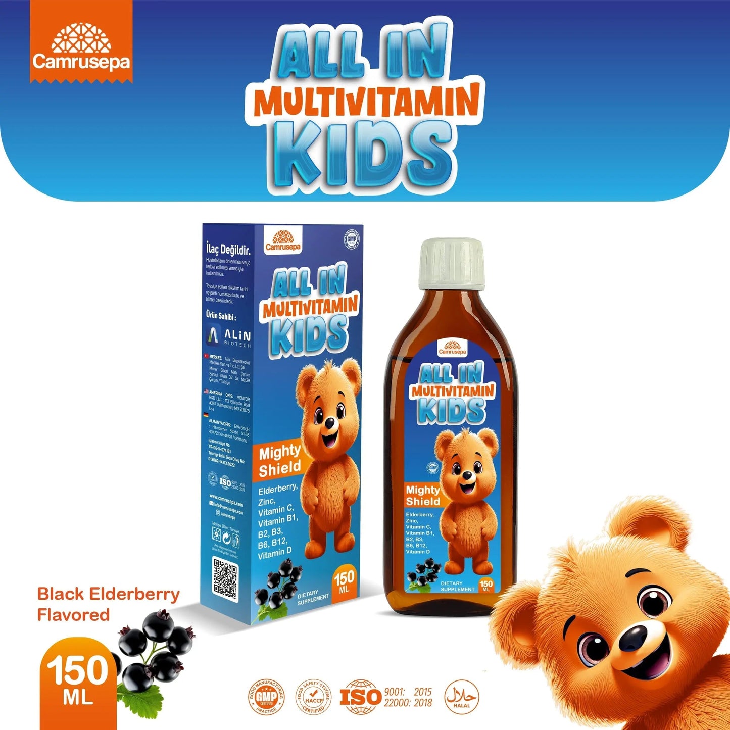 CAMRUSEPA All in Multivitamin Kids Syrup – Black Elderberry Flavored, Inositol, Zinc, Vitamin C, Daily Liquid Multivitamin CamrusepaBuy Supplements Australia