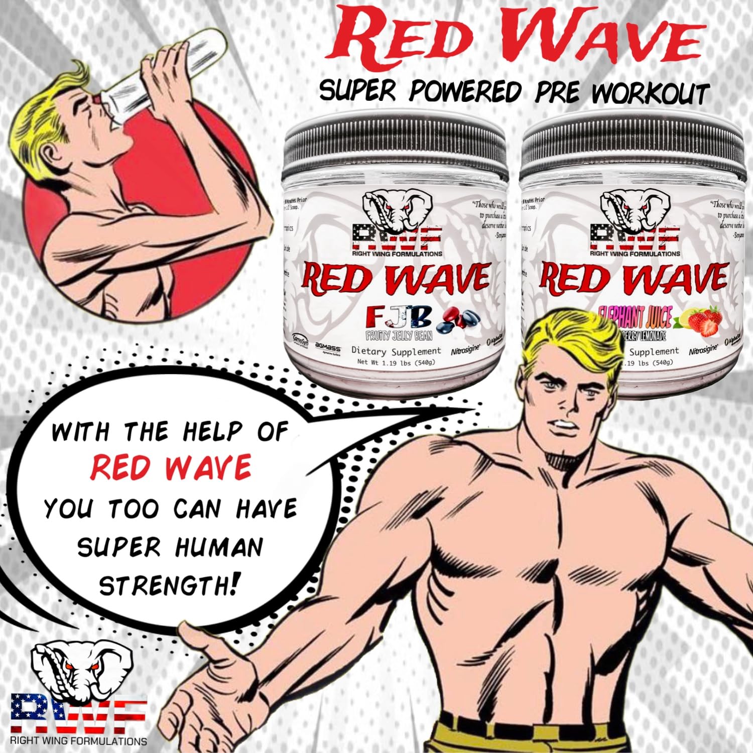 Red Wave Pre Workout Powder With Creatine, Perfect For Men And Women, American Made Nootropic Energy Drink, Stim, Pump, Strength, Citrulline, Beet Root, 300mg Caffeine, 540 Grams (Elephant Juice)