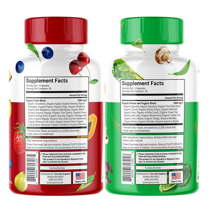 Juce Original Formula - Organic Super Fruit & Veggies Supplement - Gluten/Gelatin Free, Soy Free & Vegan- Reds & Greens Superfood Capsules- 23 Fruits & 23 Vegetables (180 Count)- By Terra Kai Organics Terra Kai OrganicsBuy Supplements Australia