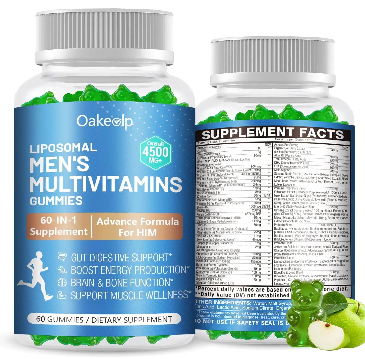 60-IN-1 Liposomal 120+ Nutrients Men's Multivitamin Gummy 4500MG+ Overall,300Billion Probiotics, Algal DHA, CoQ10, Turmeric & Herbal Blends OakevlpBuy Supplements Australia
