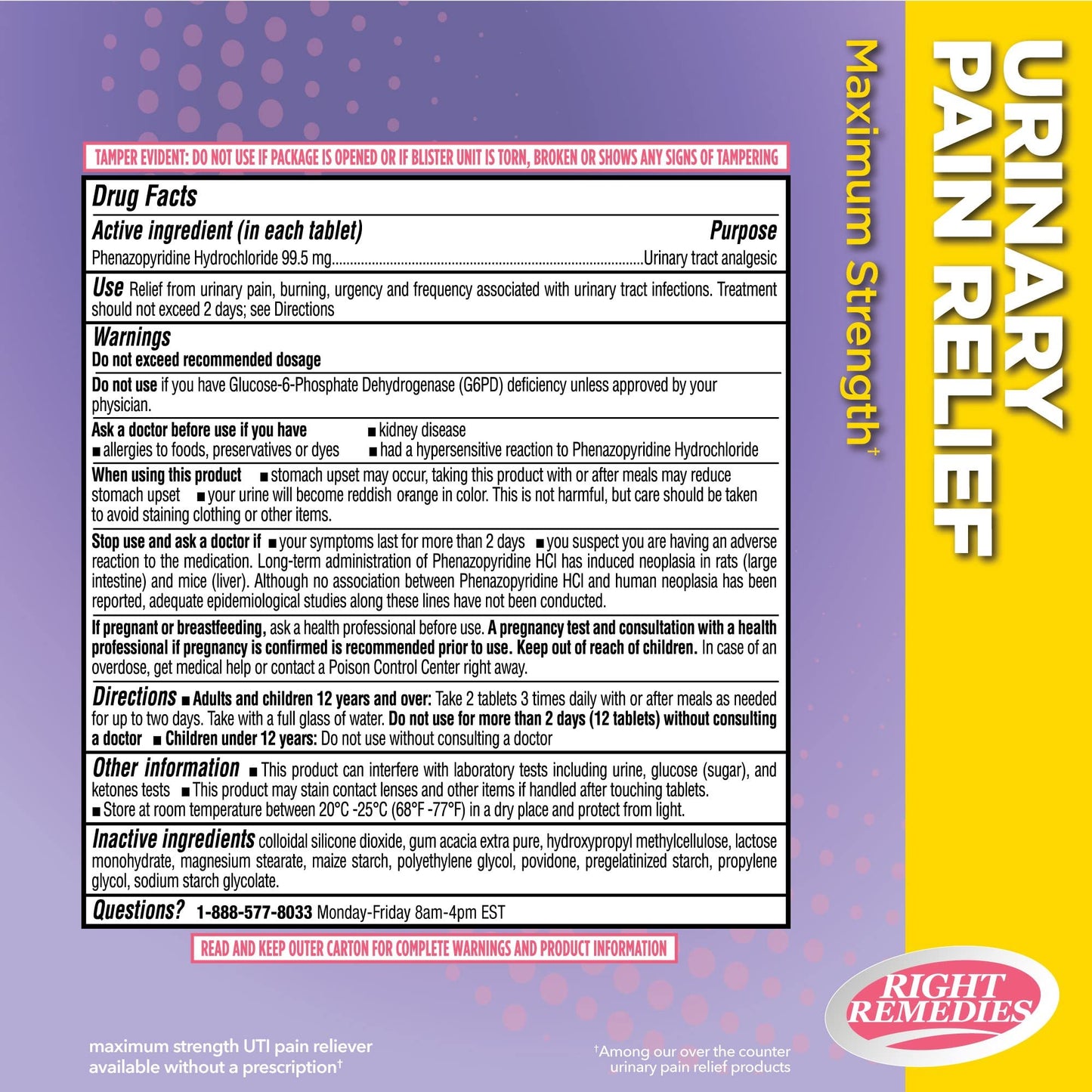 RIGHT REMEDIES Urinary Pain Relief Phenazopyridine HCl 99.5mg Tablets | Maximum Strength OTC for Fast Relief of UTI Pain, Burning and Bladder discomfort | Generic AZO Maximum Strength (72 Count) RIGHT REMEDIESBuy Supplements Australia