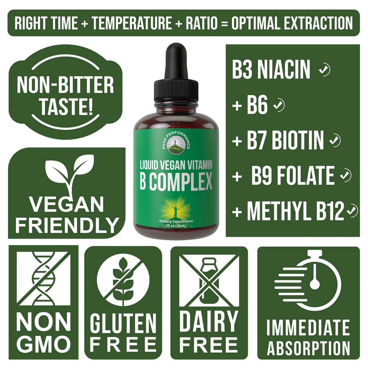 B Complex Liquid Drops Vegan Supplement. Best 5 B Vitamins with B3 Niacin, B6, B7 Biotin, B9 Folate, Methylcobalamin B12. B-Complex for Hair, Skin Nails, Energy. for Adults, Men, Women Peak PerformanceBuy Supplements Australia