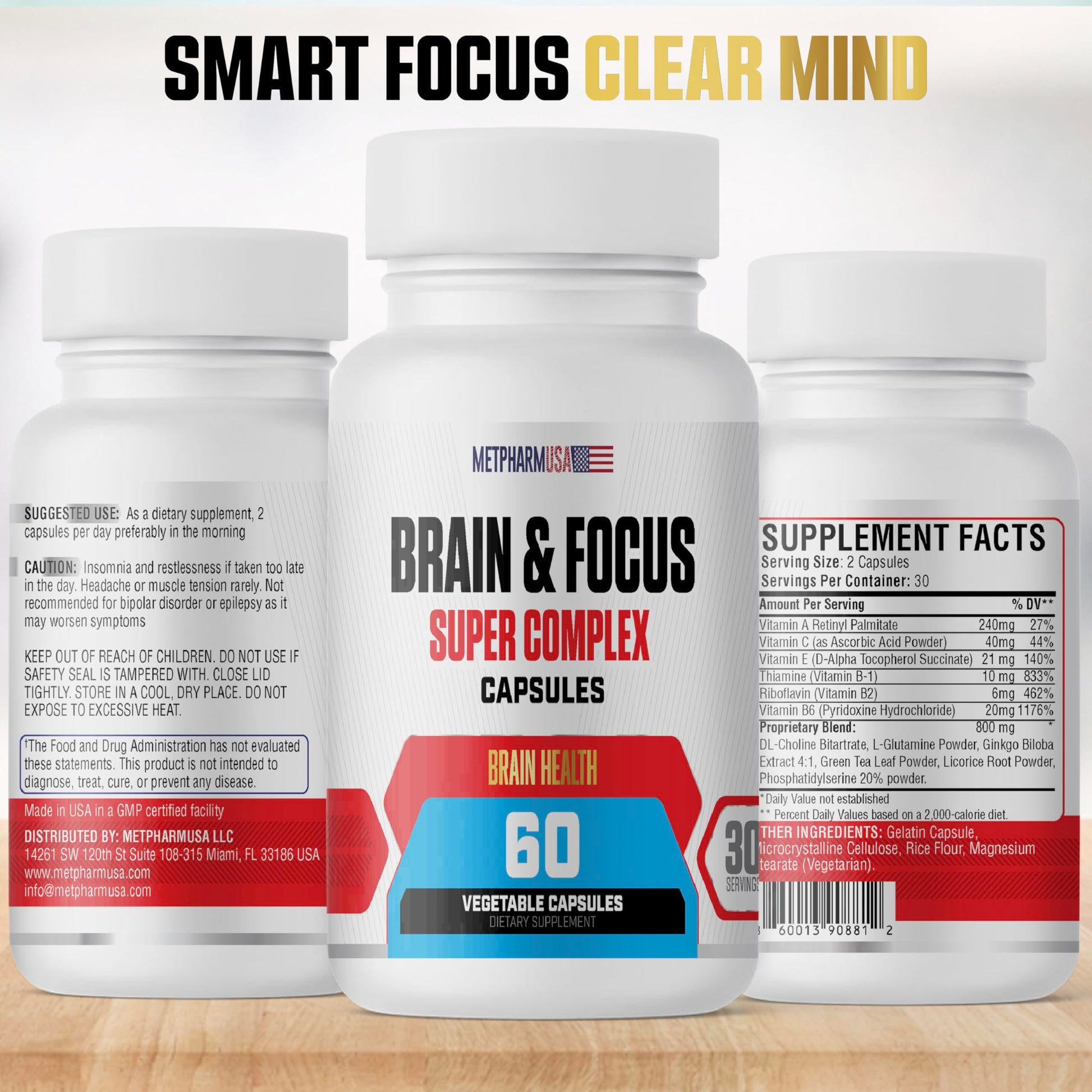 MetpharmUSA Brain & Focus Nootropic Super Complex Supplement for Brain Support and Performance, Improved Focus Memory and Mental Performance MetpharmUSABuy Supplements Australia