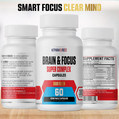 MetpharmUSA Brain & Focus Nootropic Super Complex Supplement for Brain Support and Performance, Improved Focus Memory and Mental Performance MetpharmUSABuy Supplements Australia