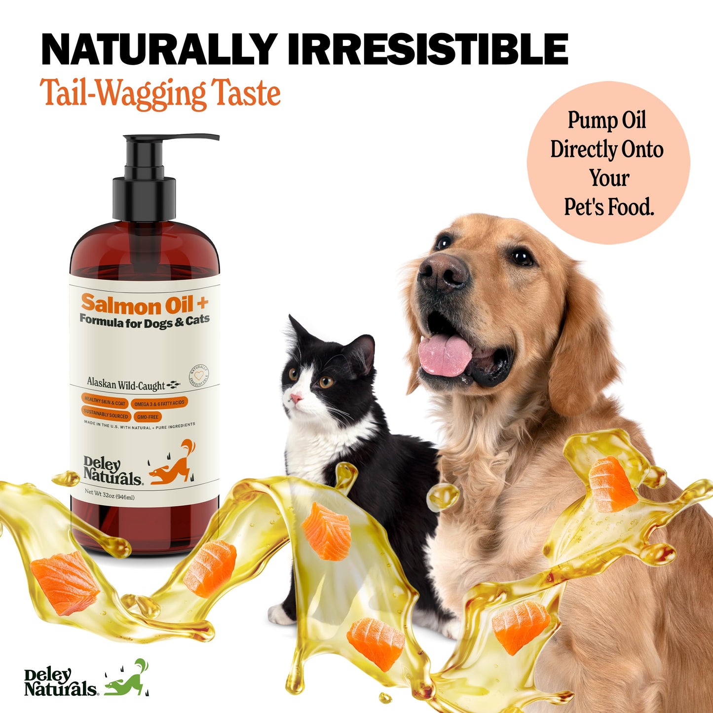 Deley Naturals Wild Alaskan Salmon Oil for Dogs & Cats - New and Improved Salmon Oil Plus Formula - Fish Oil for Dogs with Omega 3, DHA and EPA - Omega 3 for Healthy Skin and Coat - 32oz Made in USA Deley NaturalsBuy Supplements Australia