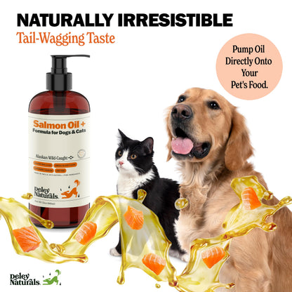 Deley Naturals Wild Alaskan Salmon Oil for Dogs & Cats - New and Improved Salmon Oil Plus Formula - Fish Oil for Dogs with Omega 3, DHA and EPA - Omega 3 for Healthy Skin and Coat - 32oz Made in USA Deley NaturalsBuy Supplements Australia
