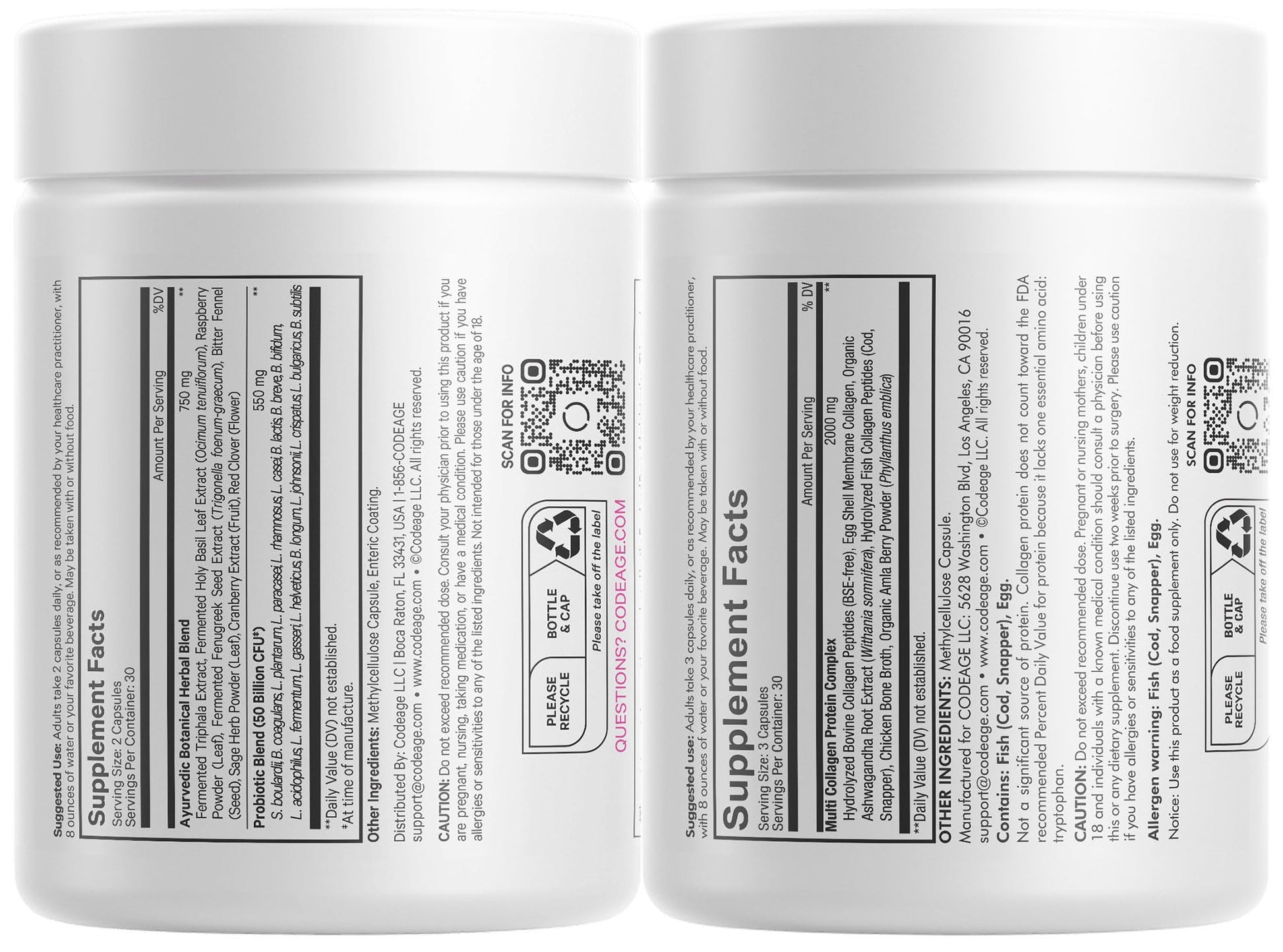 Codeage Multi Collagen Protein Capsules & Probiotics for Women Bundle | Multi Collagen Pills, Collagen Types I, II, II, V & X, 90 Count | Prebiotics & Probiotics for Women - Soy & Dairy Free, 60 Count CodeageBuy Supplements Australia