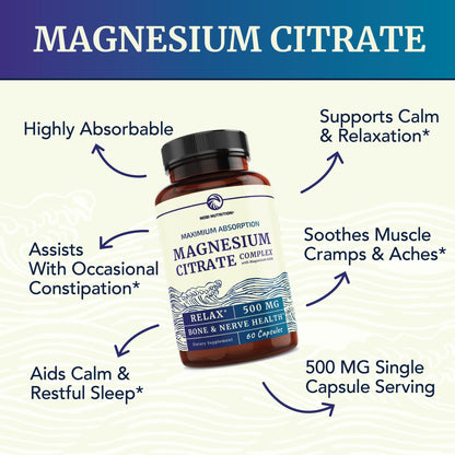 Magnesium Citrate Complex 500 MG for Calm, Relaxation, Constipation & Digestion Nobi NutritionBuy Supplements Australia