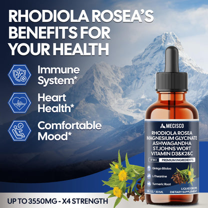 17in1 Rhodiola Rosea Liquid Drops with blend Ashwagandha Magnesium, L-Theanine. Ultra Strength Rhodiola Cortisol Supplement, Rhodiola Root for Support Relaxation, Mood, Energy - 1 FL Oz - 60 Day MeciscoBuy Supplements Australia