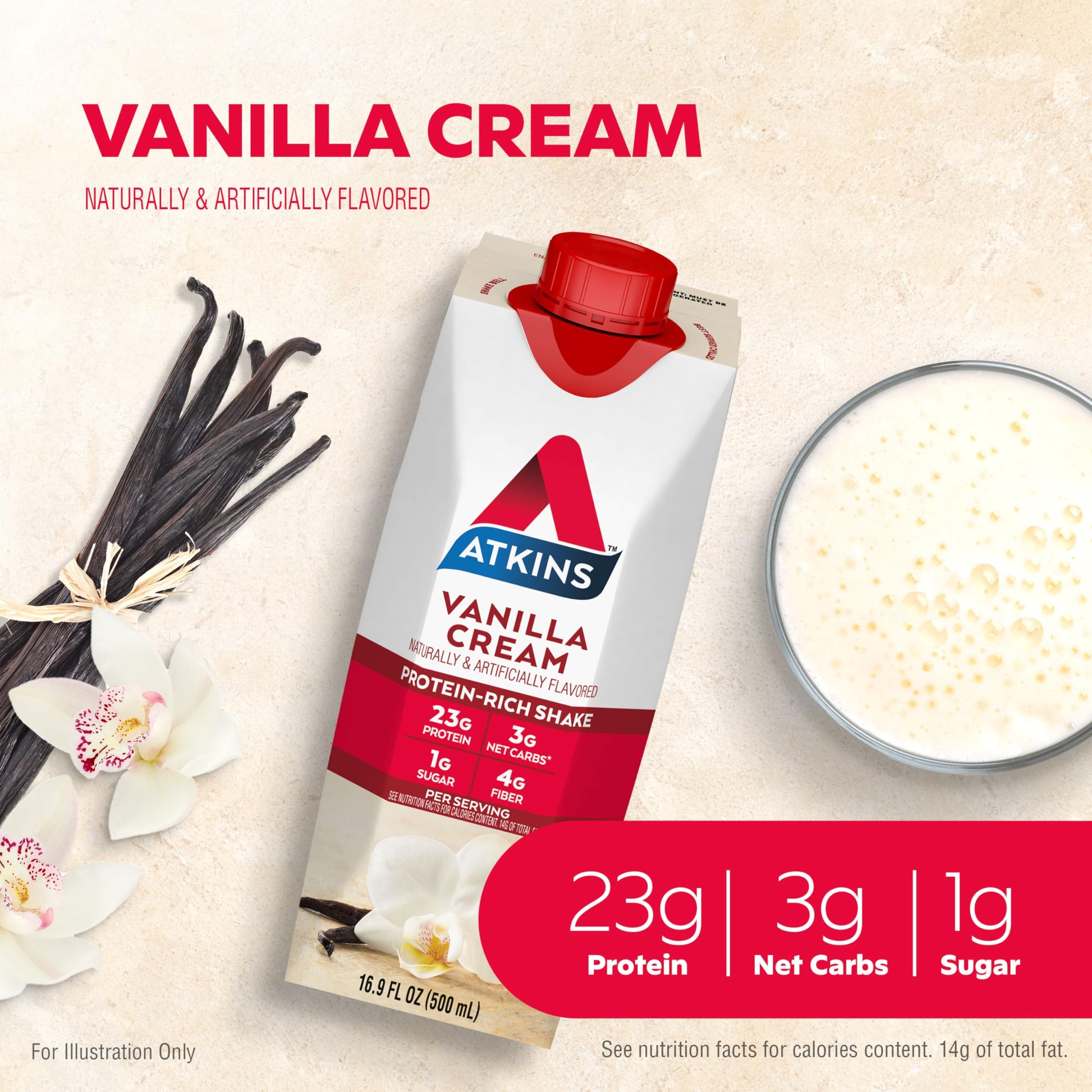 Atkins Vanilla Cream Meal Size Protein Shake, 23g Protein, Low Glycemic, 3g Carb AtkinsBuy Supplements Australia