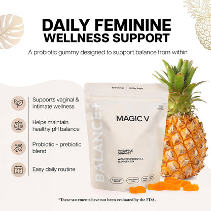 Magic V Care – Premium Feminine Balance Gummies – Women’s Wellness & pH Support – Vaginal Health, Immunity & Hormonal Balance – Vegan, Gluten-Free – Tropical Pineapple – 90 Gummies – 45 Servings Magic V SteamBuy Supplements Australia