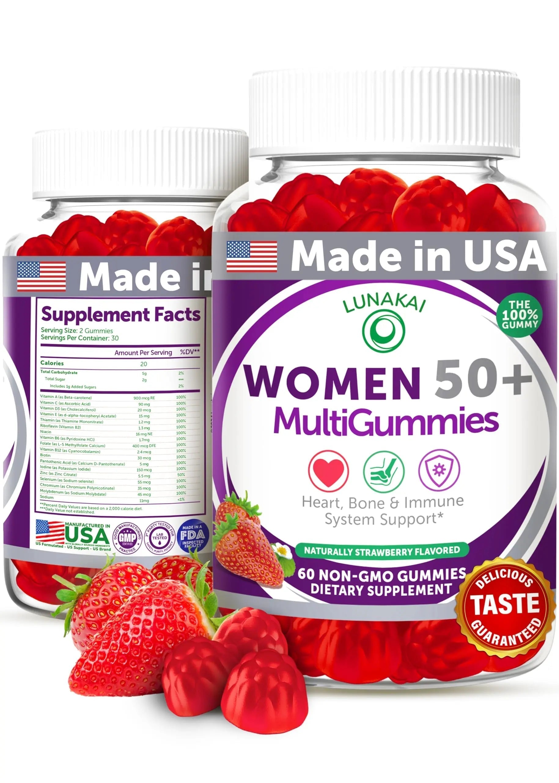 Lunakai USA Made 50 Plus Women's Multivitamin Gummies - Delicious Formula Enhanced with Essential Vitamins LunakaiBuy Supplements Australia