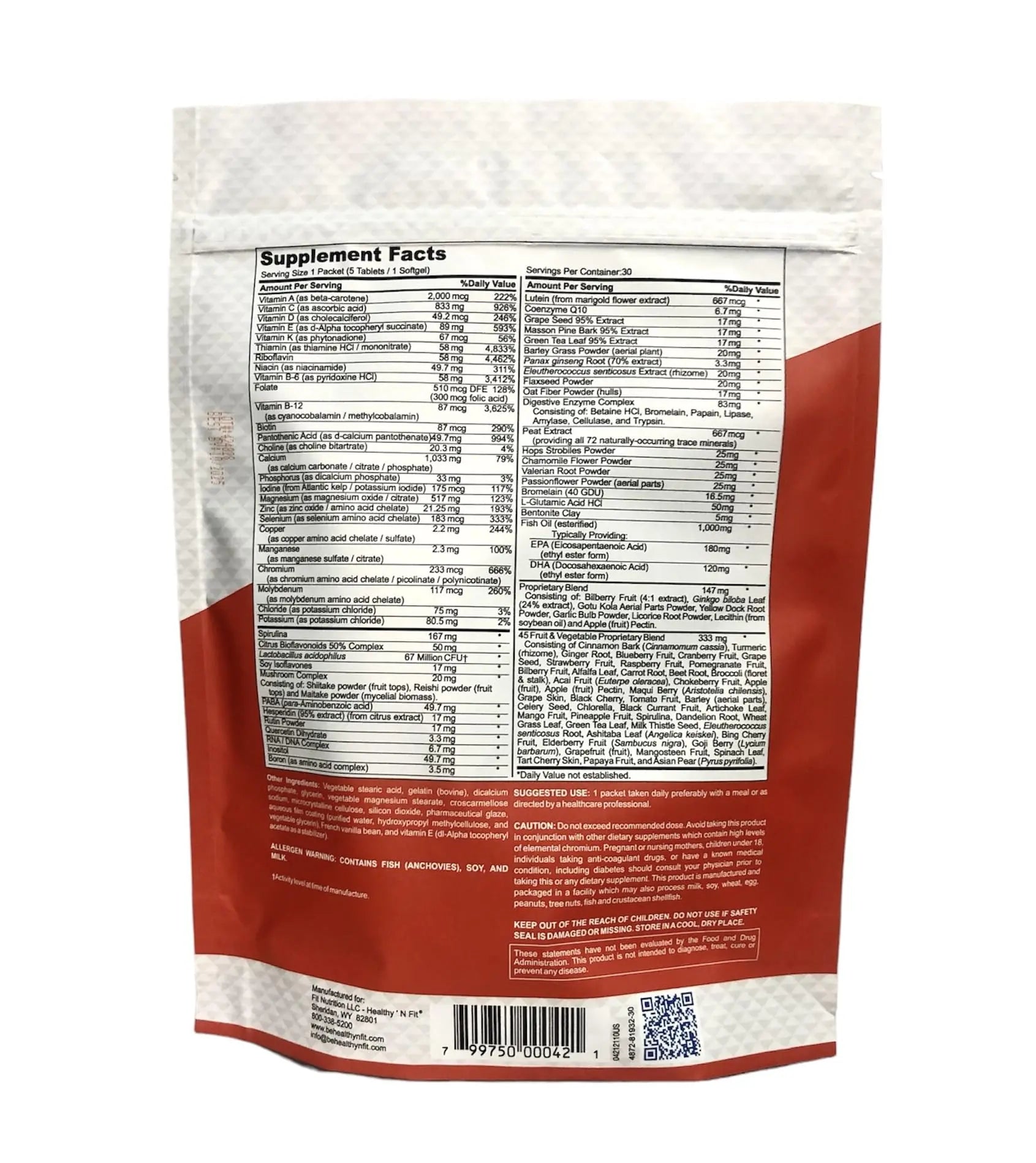 Healthy 'N Fit NUTRI Pack - 30 Day Pkt -One Pack Daily, Multivitamin All-in-One Packets Healthy 'N Fit