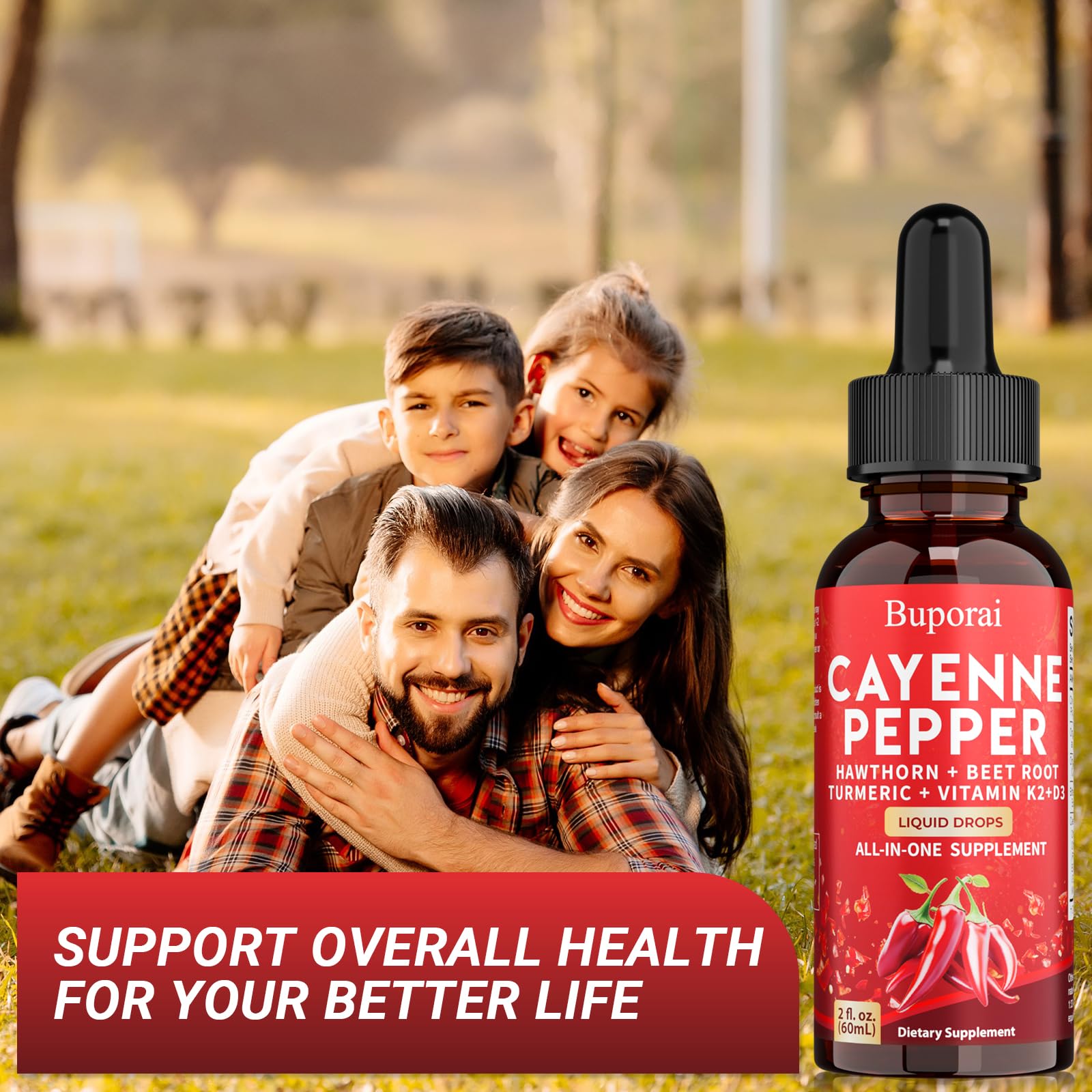 Buporai Cayenne Pepper Drops, Cayenne Pepper Extract Liquid Supplement for Overall Well-Being, 2 fl oz, Vitamin D3 K2 Beet Root Powder BuporaiBuy Supplements Australia