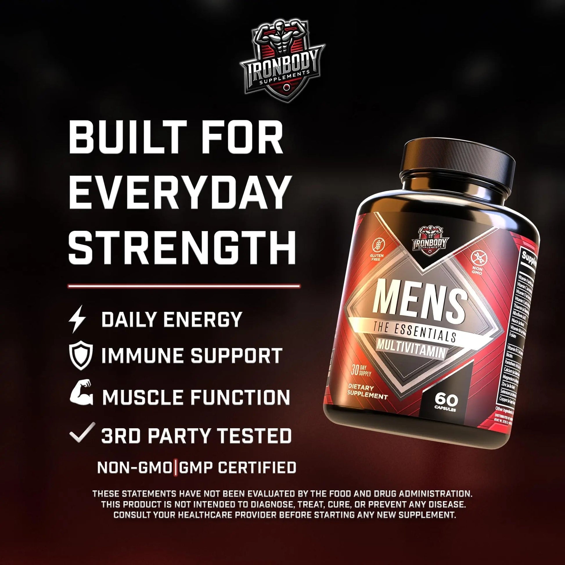 IronBody Supplements, Multivitamin for Men, Vitamins A, B, C, D, E, Zinc. Immune Support, Antioxidant Fruit and Energy Blend. 60 Capsules IronBody SupplementsBuy Supplements Australia